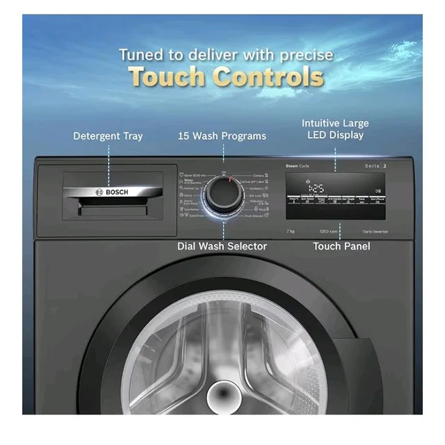 Bosch 7 kg 5 Star Front Load Fully-Automatic Washing Machine, AI ActiveWater, 15 Wash Programs, Removes 99.9% Germs with Steam, No Tangle or Wrinkle, SoftCare Paddle, Black, WAJ24209IN
100+ bought in past month