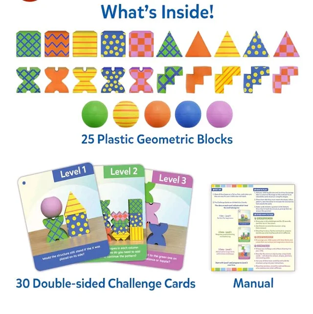 Skillmatics Brain Blocks, 3D Early STEM Building Blocks Game for Kids
Shapes, Balance & Pattern Play, 3 Levels of Challenge Cards, Screen-Free Learning Toy, Gift for Boys & Girls Ages 4, 5, 6, 7