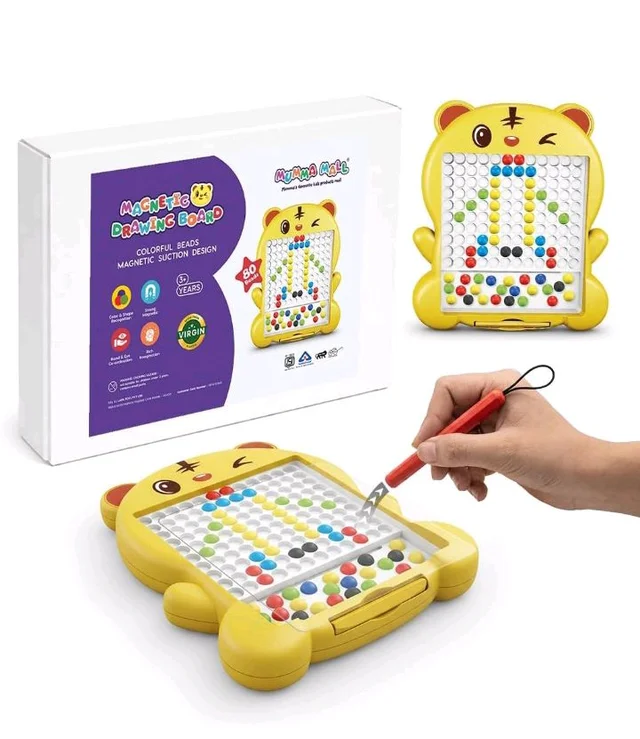 Magnetic Drawing Board for Kids – 80 Bead Pieces | Educational Learning Toy for Toddlers (3+ Years) (Yellow)