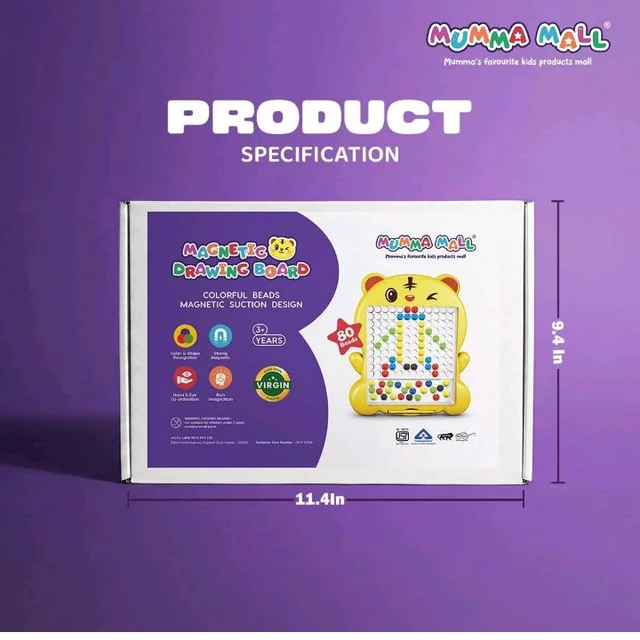 Magnetic Drawing Board for Kids – 80 Bead Pieces | Educational Learning Toy for Toddlers (3+ Years) (Yellow)