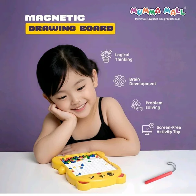 Magnetic Drawing Board for Kids – 80 Bead Pieces | Educational Learning Toy for Toddlers (3+ Years) (Yellow)