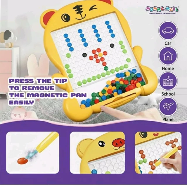 Magnetic Drawing Board for Kids – 80 Bead Pieces | Educational Learning Toy for Toddlers (3+ Years) (Yellow)