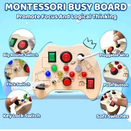 Curio Switch Busy Board for Toddlers 1-3 | Montessori Busy Board with 7 Switches & LEDs | Toys for 1 + Year Boys & Girls | Brain Development Educational Learning Toy