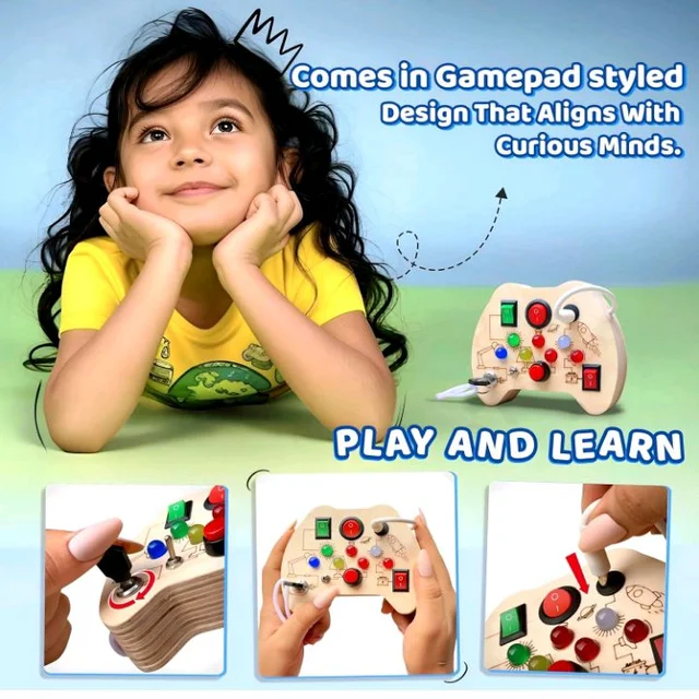 Curio Switch Busy Board for Toddlers 1-3 | Montessori Busy Board with 7 Switches & LEDs | Toys for 1 + Year Boys & Girls | Brain Development Educational Learning Toy