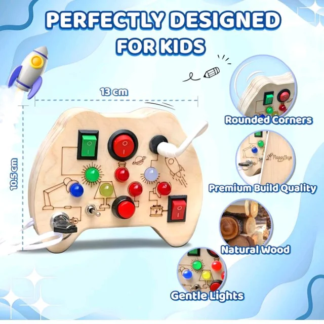 Curio Switch Busy Board for Toddlers 1-3 | Montessori Busy Board with 7 Switches & LEDs | Toys for 1 + Year Boys & Girls | Brain Development Educational Learning Toy
