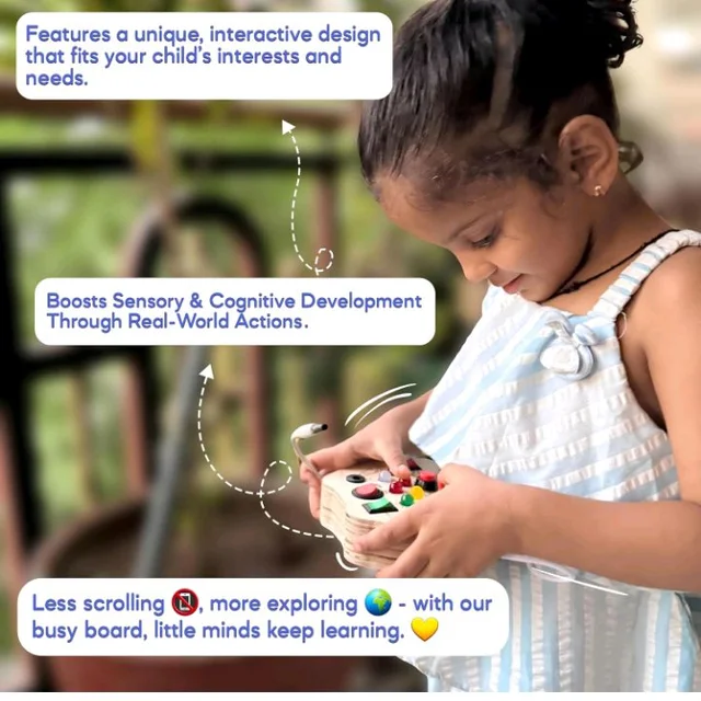 Curio Switch Busy Board for Toddlers 1-3 | Montessori Busy Board with 7 Switches & LEDs | Toys for 1 + Year Boys & Girls | Brain Development Educational Learning Toy