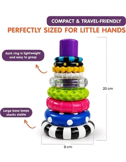 Kidology Ring Stacker Baby Toy for 6+ Month Old Baby | Sensory Stacking Rings with Rattle for Brain Development | Montessori Cognitive Toy for Kids 6-12 Months | Motor Skill STEM Gift Boys & Girls