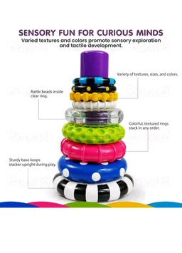 Kidology Ring Stacker Baby Toy for 6+ Month Old Baby | Sensory Stacking Rings with Rattle for Brain Development | Montessori Cognitive Toy for Kids 6-12 Months | Motor Skill STEM Gift Boys & Girls
