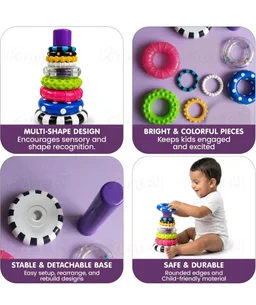 Kidology Ring Stacker Baby Toy for 6+ Month Old Baby | Sensory Stacking Rings with Rattle for Brain Development | Montessori Cognitive Toy for Kids 6-12 Months | Motor Skill STEM Gift Boys & Girls