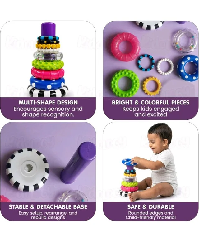 Kidology Ring Stacker Baby Toy for 6+ Month Old Baby | Sensory Stacking Rings with Rattle for Brain Development | Montessori Cognitive Toy for Kids 6-12 Months | Motor Skill STEM Gift Boys & Girls