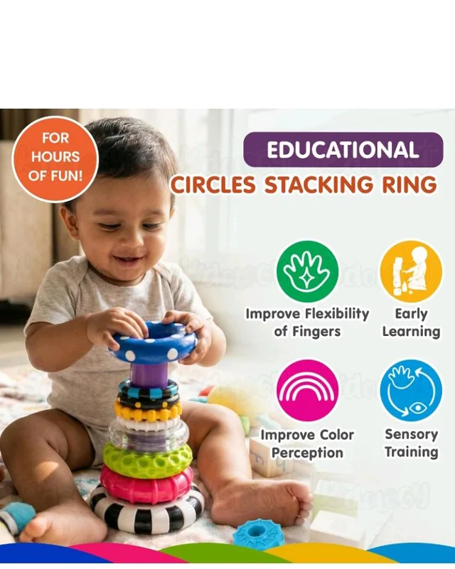 Kidology Ring Stacker Baby Toy for 6+ Month Old Baby | Sensory Stacking Rings with Rattle for Brain Development | Montessori Cognitive Toy for Kids 6-12 Months | Motor Skill STEM Gift Boys & Girls