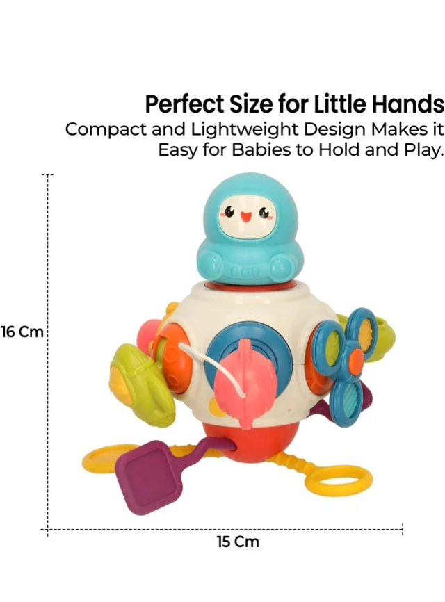 Montessori 8-in-1 Baby Activity Cube Toy for Kids| Sensory Learning & Motor Skill Development Toy | Spinner, Pull String & Rotating Astronaut | Hanging Travel Toy for Babies & Toddlers