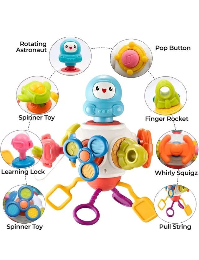 Montessori 8-in-1 Baby Activity Cube Toy for Kids| Sensory Learning & Motor Skill Development Toy | Spinner, Pull String & Rotating Astronaut | Hanging Travel Toy for Babies & Toddlers