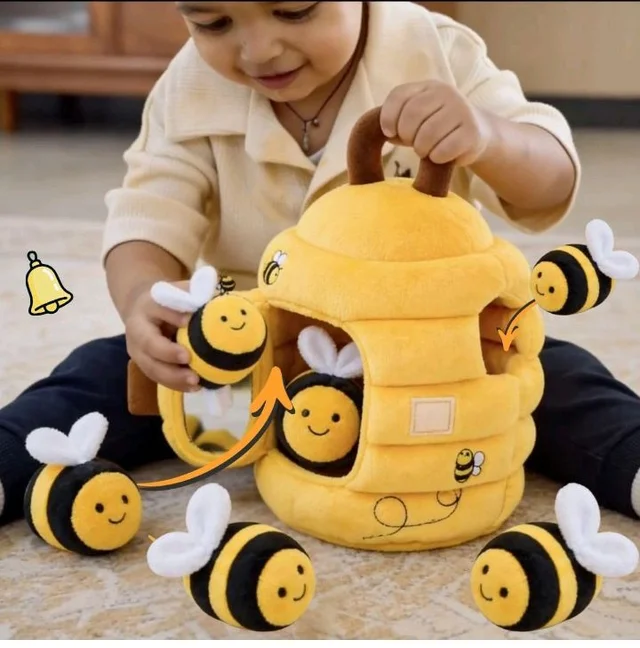 TurtleBee Honey Bee Toy, Baby Toys for 6 to 12 Months, Soft Beehive for 1 Year Old with Plush Bumble Bees, Crinkle, Rattle & Mirror, Sensory Play for Toddlers, Birthday Gift for 1, 2, 3 Yrs Old