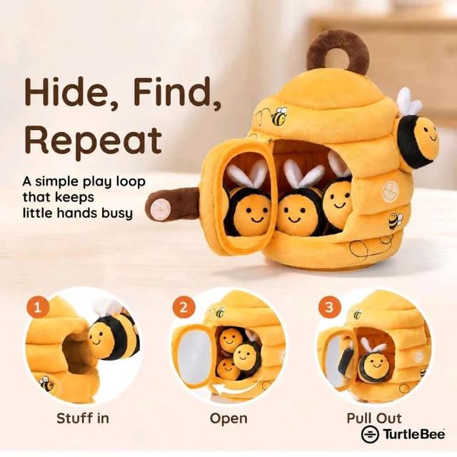 TurtleBee Honey Bee Toy, Baby Toys for 6 to 12 Months, Soft Beehive for 1 Year Old with Plush Bumble Bees, Crinkle, Rattle & Mirror, Sensory Play for Toddlers, Birthday Gift for 1, 2, 3 Yrs Old