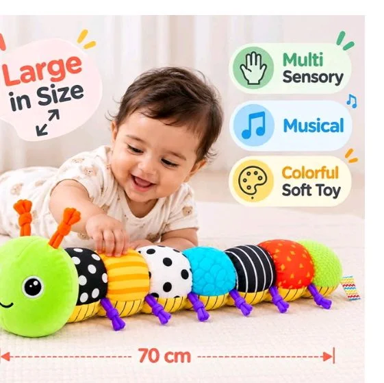 Jinglers Musical Caterpillar Infant Toy for 6 to 12 Months,
Inbuilt Crinkle, Rattle, Squeaker & Height Measurement, Fine Motor Skills Development, Soft Sensory Plush Newborn Gift, 70cm