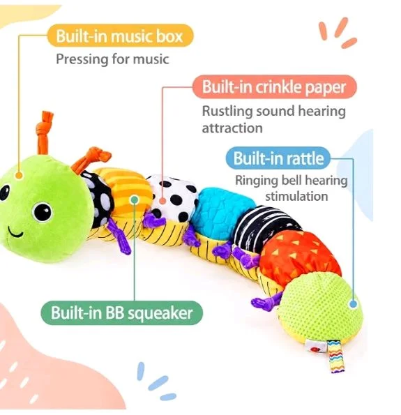 Jinglers Musical Caterpillar Infant Toy for 6 to 12 Months,
Inbuilt Crinkle, Rattle, Squeaker & Height Measurement, Fine Motor Skills Development, Soft Sensory Plush Newborn Gift, 70cm