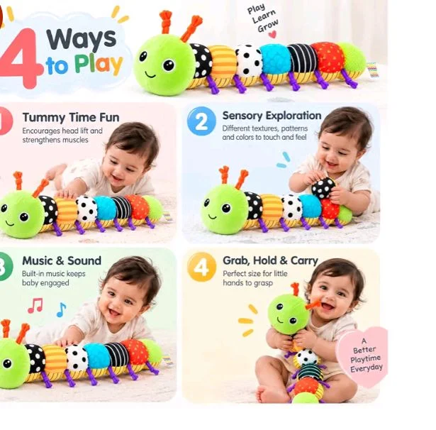 Jinglers Musical Caterpillar Infant Toy for 6 to 12 Months,
Inbuilt Crinkle, Rattle, Squeaker & Height Measurement, Fine Motor Skills Development, Soft Sensory Plush Newborn Gift, 70cm