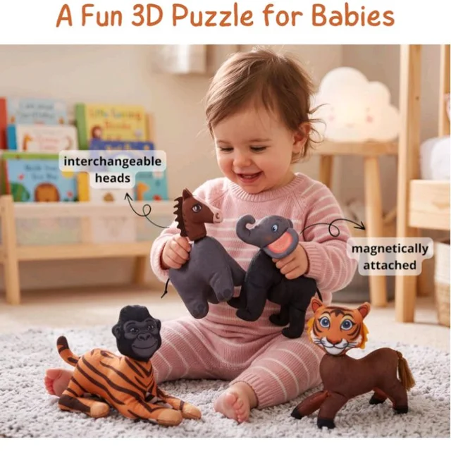 Seraphina 3D Magnetic Animal Puzzle Plush Toy | Montessori Soft Learning Toy for Babies & Kids | Interactive Sensory Educational Gift