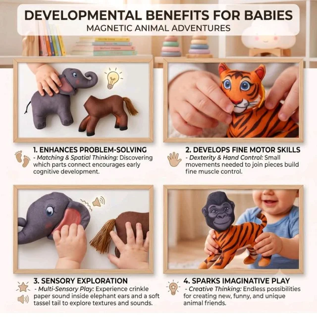 Seraphina 3D Magnetic Animal Puzzle Plush Toy | Montessori Soft Learning Toy for Babies & Kids | Interactive Sensory Educational Gift