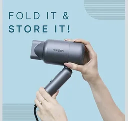 WINSTON Ionic Foldable Hair Dryer - 1400W | Compact, Foldable, and Damage-Free Drying Blow Dryer with Low Noise & Overheat Protection - 1 Year Warranty (Grey)