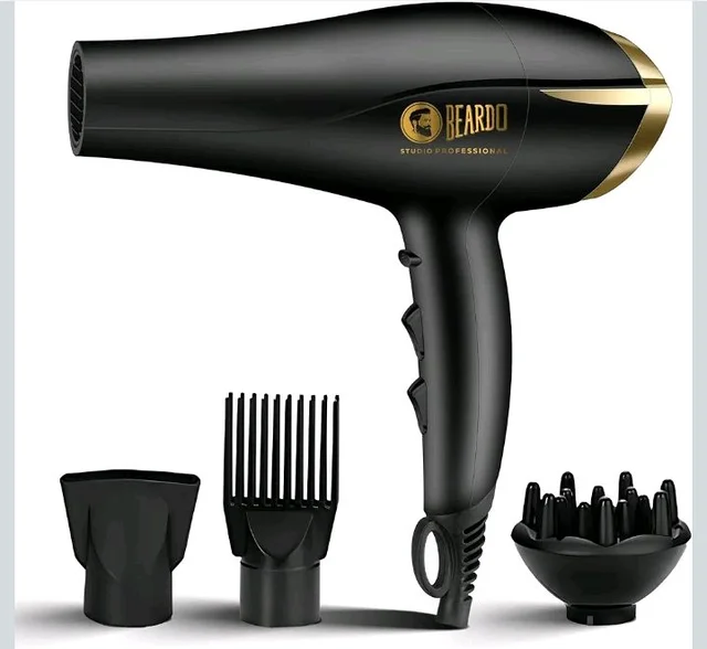 BEARDO Studio Professional Tornado Hair Dryer With 2000 Watts Power|Ac Motor, Concentrator, Diffuser, 2 Speeds, 3 Temperature Settings & Cool Shot Feature|For Professional Drying Experience|Black