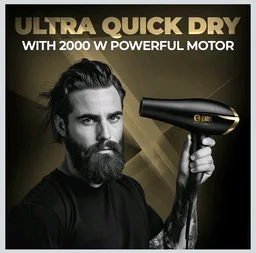 BEARDO Studio Professional Tornado Hair Dryer With 2000 Watts Power|Ac Motor, Concentrator, Diffuser, 2 Speeds, 3 Temperature Settings & Cool Shot Feature|For Professional Drying Experience|Black