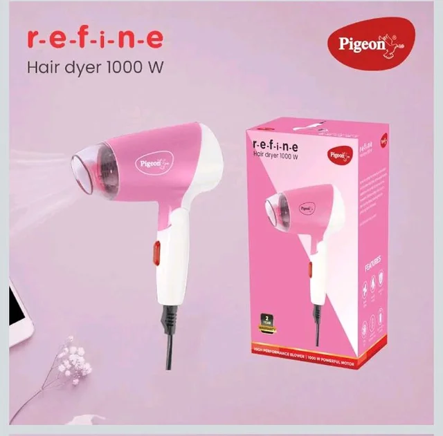 Pigeon Hair Dryer| 1000 Watts| 2 Speed & Temperature (Hot/Cool)| Foldable Handle| For Women and Men| 2 Years Warranty| Pink