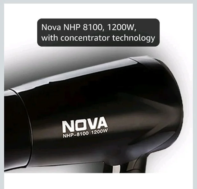 Nova NHP 8100 Silky Shine 1200 W Hot and Cold Foldable Hair Dryer (Black)