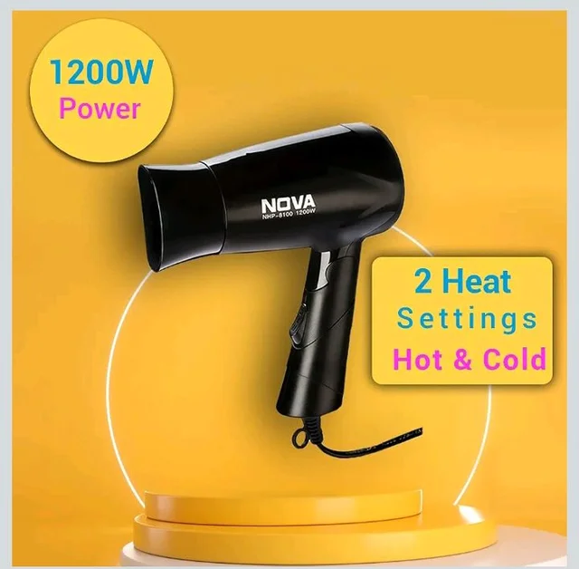 Nova NHP 8100 Silky Shine 1200 W Hot and Cold Foldable Hair Dryer (Black)