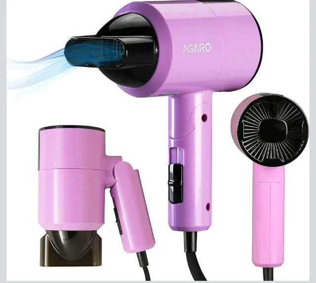 AGARO Premium Hair Dryer with 1400 Watts Motor, 3 Temperature Settings & Cool Shot Button- Black HD-1214