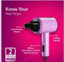 AGARO Premium Hair Dryer with 1400 Watts Motor, 3 Temperature Settings & Cool Shot Button- Black HD-1214
