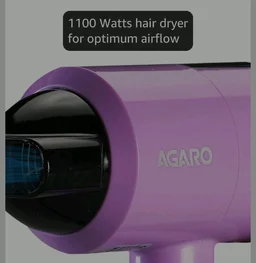 AGARO Premium Hair Dryer with 1400 Watts Motor, 3 Temperature Settings & Cool Shot Button- Black HD-1214