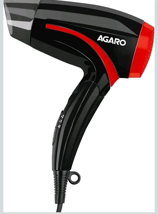 AGARO Hair Dryer with 1000 Watts Copper Motor, 2 Speed & Temperature Settings,Foldable Handle, For both Men & Women, Black & Red HD1177