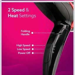 AGARO Hair Dryer with 1000 Watts Copper Motor, 2 Speed & Temperature Settings,Foldable Handle, For both Men & Women, Black & Red HD1177