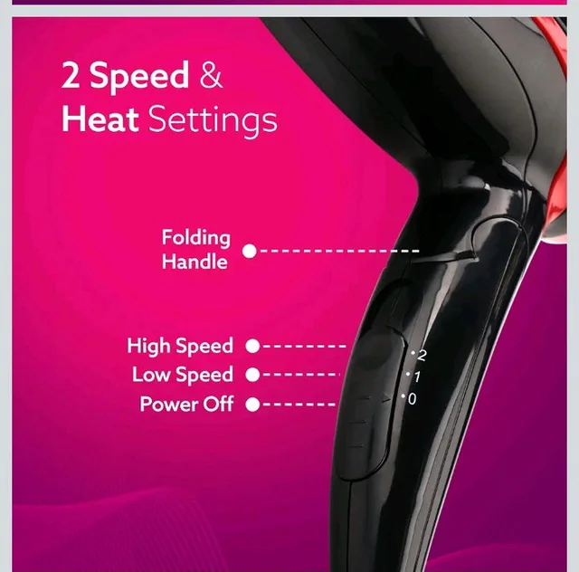 AGARO Hair Dryer with 1000 Watts Copper Motor, 2 Speed & Temperature Settings,Foldable Handle, For both Men & Women, Black & Red HD1177