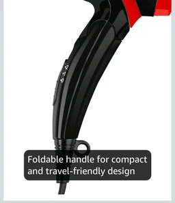 AGARO Hair Dryer with 1000 Watts Copper Motor, 2 Speed & Temperature Settings,Foldable Handle, For both Men & Women, Black & Red HD1177