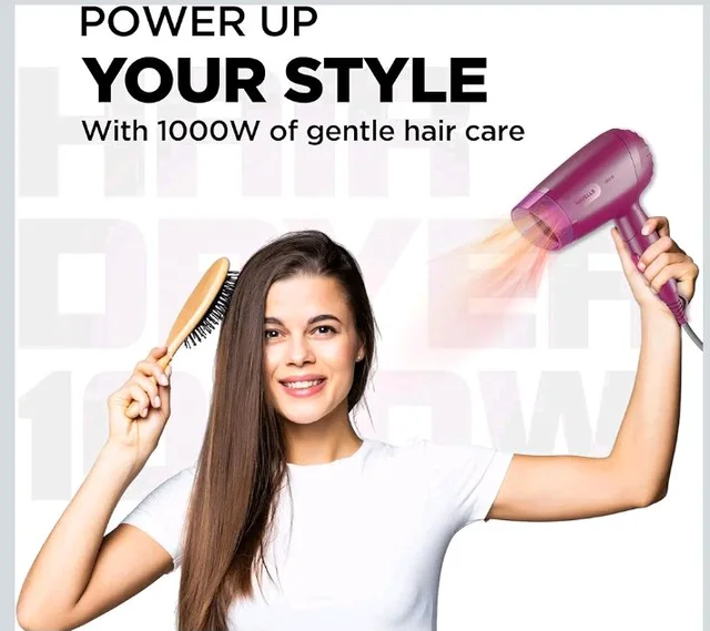 Havells 1000W Foldable Hair Dryer|Blow Dry for Men & Women|2 Temperature Settings|Travel Friendly|360° Radial Inlet| ThermoProtect Feature| HD1845