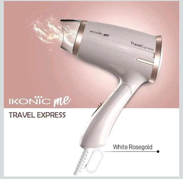 Ikonic Travel Express Foldable Hair Dryer Adustable Two Speed Setting Fast Drying 1400Watt, Compact Design Travel Friendly, All Hair Type, For Men & Women,