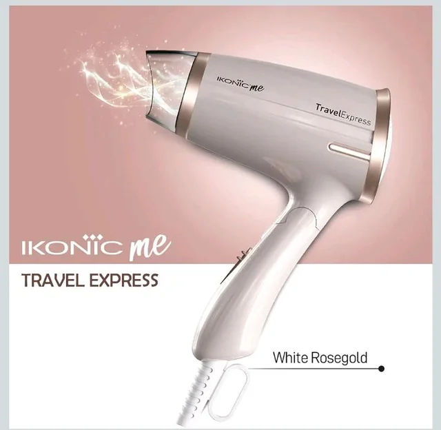 Ikonic Travel Express Foldable Hair Dryer Adustable Two Speed Setting Fast Drying 1400Watt, Compact Design Travel Friendly, All Hair Type, For Men & Women,