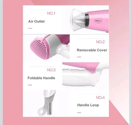 Pigeon Hair Dryer| 1200 Watts| 3 Speed & Temperature With Cool Shot (Hot/Cool/Warm)| Foldable Handle| For Women and Men| 2 Years Warranty, Pink