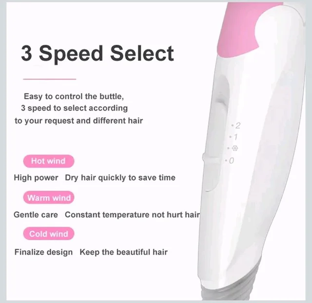 Pigeon Hair Dryer| 1200 Watts| 3 Speed & Temperature With Cool Shot (Hot/Cool/Warm)| Foldable Handle| For Women and Men| 2 Years Warranty, Pink