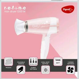 Pigeon Hair Dryer| 1200 Watts| 3 Speed & Temperature With Cool Shot (Hot/Cool/Warm)| Foldable Handle| For Women and Men| 2 Years Warranty, Pink