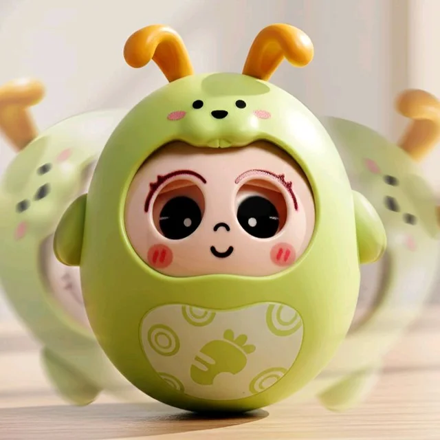Intellibaby Premium Roly Poly Rabbit Toy for Babies,Push&Shake Tumbler Wobble Doll for Infants,Bell Rattle Sound&Blinking Eyes Rabbit Doll for 8 Months+,Birthday Gift for Toddler,BIS Certified (Green)