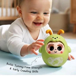 Intellibaby Premium Roly Poly Rabbit Toy for Babies,Push&Shake Tumbler Wobble Doll for Infants,Bell Rattle Sound&Blinking Eyes Rabbit Doll for 8 Months+,Birthday Gift for Toddler,BIS Certified (Green)
