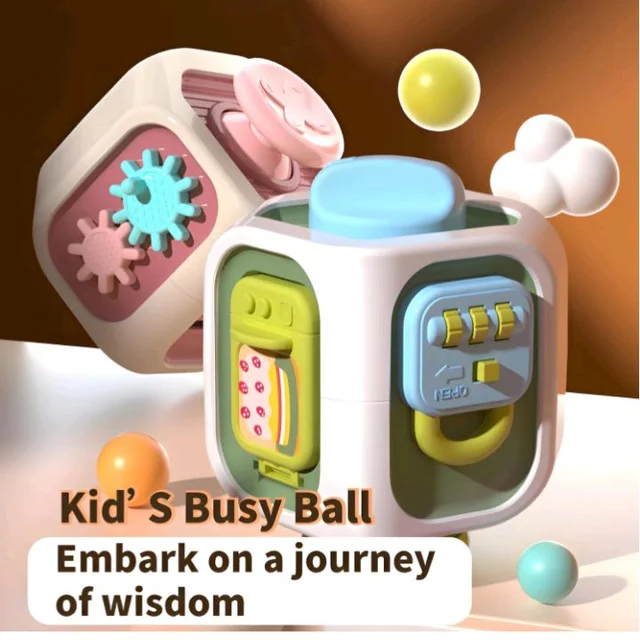 6-in-1 Busy Cube Fidget Toy for Toddlers | Montessori Sensory Activity Toy for Kids | Early Learning & Motor Skill Development Toy | Educational Toy for Boys & Girls (Pack of 1)
