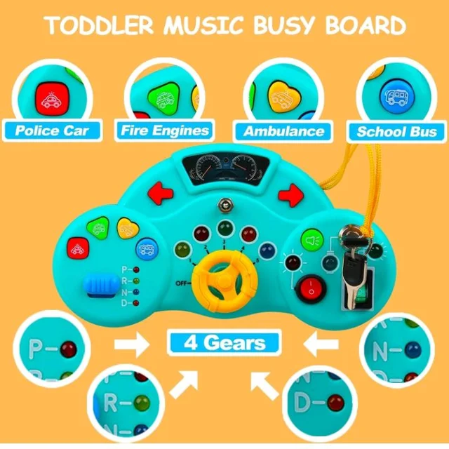 Happy Hues Montessori Busy Board with LED Lights – Interactive Sensory Toy for Toddlers -Fun Learning Activities for Brain Development - Perfect Preschool Educational Gift for Boys & Girls (Style 03)