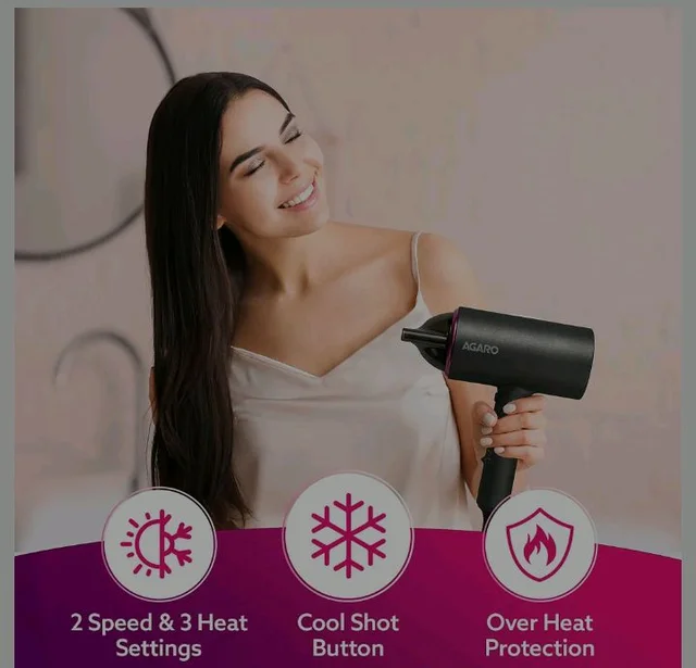 AGARO Premium Hair Dryer with 1400 Watts Motor, 3 Temperature Settings & Cool Shot Button-Black HD-1214