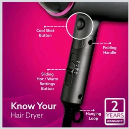 AGARO Premium Hair Dryer with 1400 Watts Motor, 3 Temperature Settings & Cool Shot Button-Black HD-1214