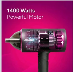 AGARO Premium Hair Dryer with 1400 Watts Motor, 3 Temperature Settings & Cool Shot Button-Black HD-1214